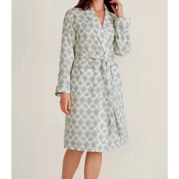 NWT Haven Well Within Robe Women's Medium Green Organic Cotton Gauze Ikat Print - Picture 1 of 5
